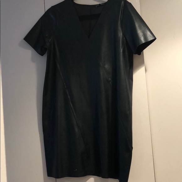 DARK GREEN Zara Vegan Leather Dress - Picture 1 of 3